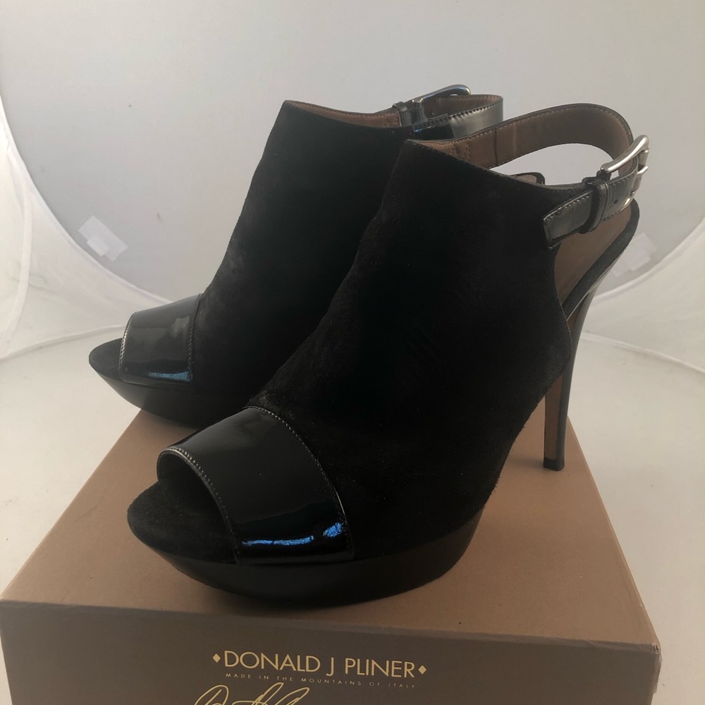 Black suede and patent leather sling backs size 9.